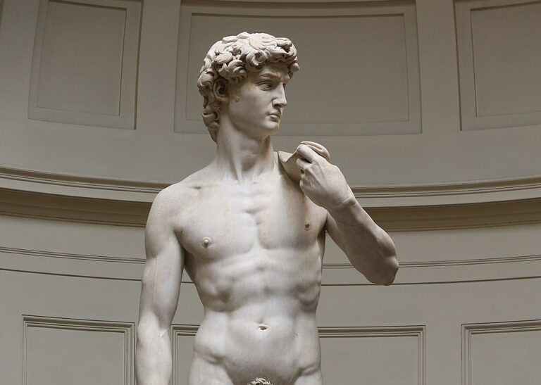 contrapposto: Michelangelo Buonarroti, David, 1501-4, Galleria dell’Accademia, Florence, Italy. Photo by Jörg Bittner Unna via Wikimedia Commons (CC-BY-SA 3.0). Detail.
