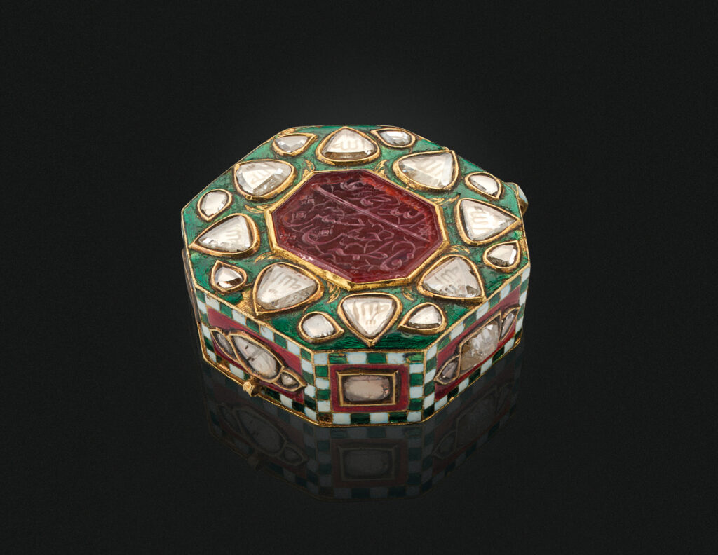 Octagonal Enameled & Gem Set Gold Miniature Qur'an Case; The Art of Jewels: Spinel