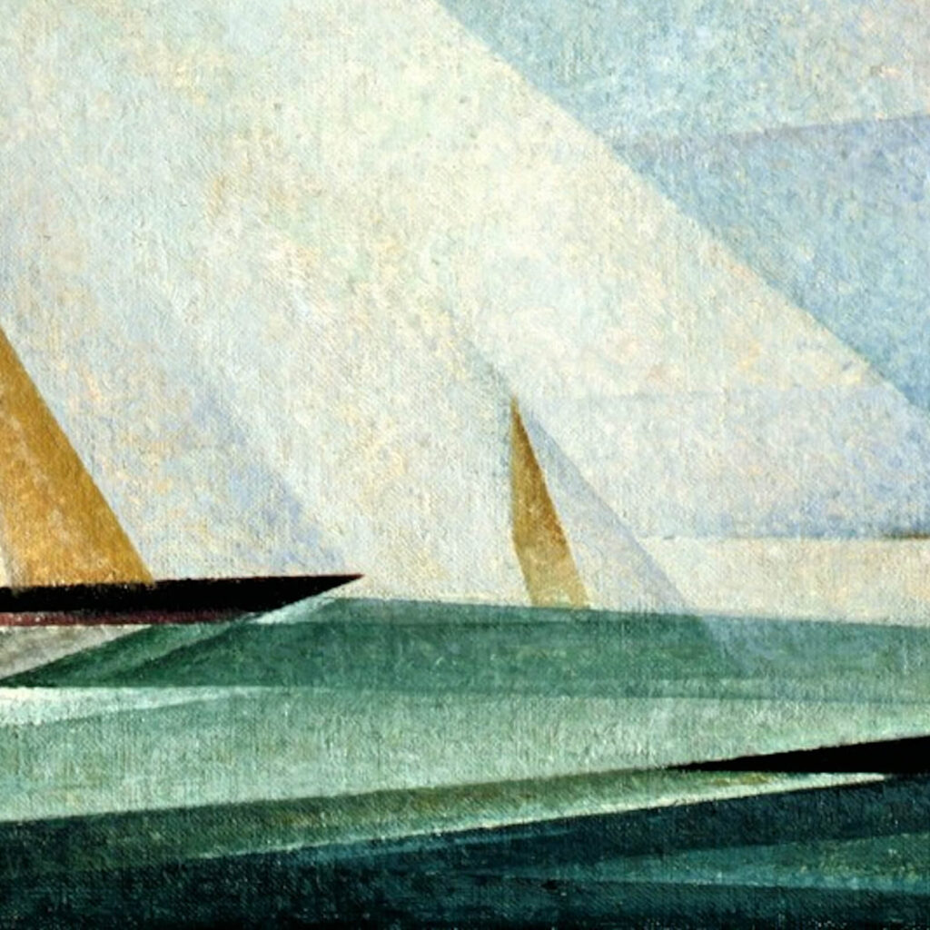 Lyonel Feininger, Sailboats, 1929, Detroit Institute of Arts, USA. Enlarged Detail of Boat on Horizon.