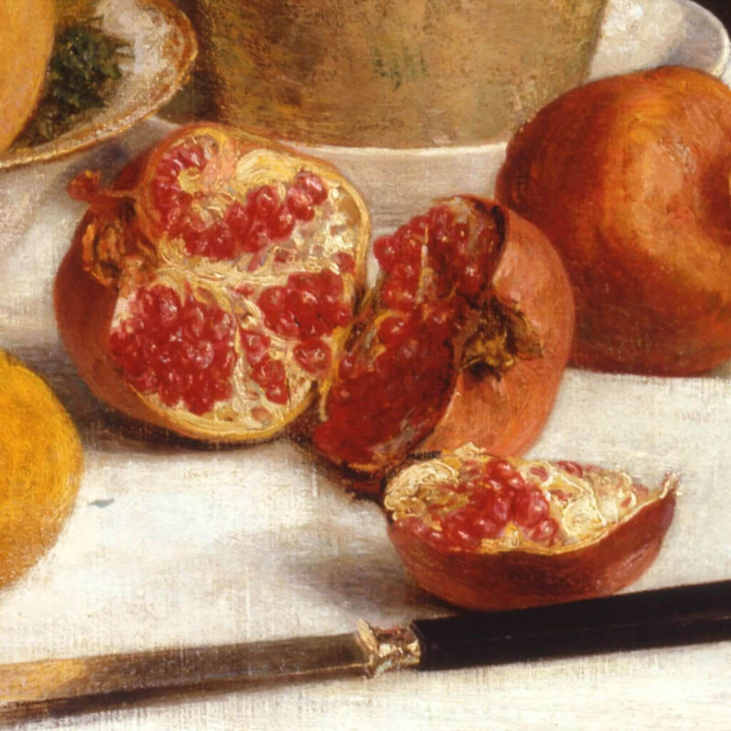 Henri Fantin-Latour, Still Life, 1866, Kröller-Müller Museum, Otterlo, Netherlands. Enlarged Detail of Pomegranates.