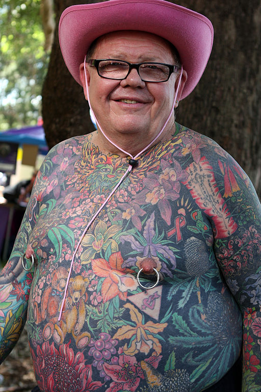 Tattoos in History: Eva Rinaldi, Geoff Ostling’s tattoos, Mardi Gras Fair Day At Victoria Park, 2012