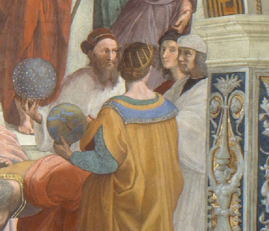Self-portraits to know: Raphael, The School of Athens (detail), 1509-11, Stanza della Signatura,Vatican City