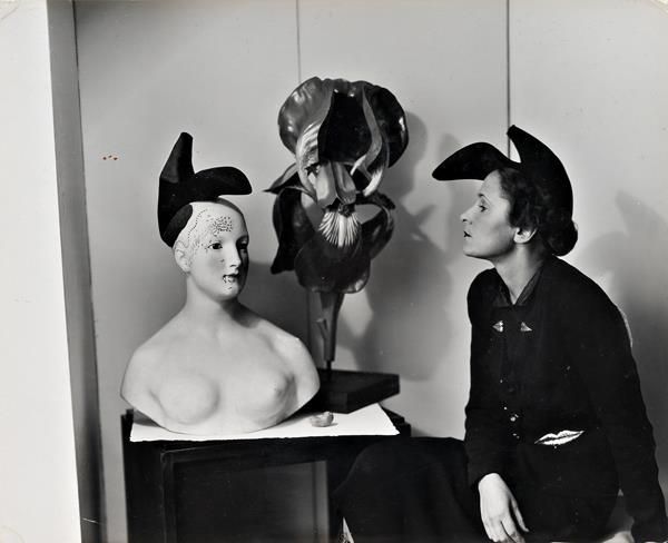 Gala Dalì wearing a Shoe Hat designed by Elsa Schiaparelli and Salvador Dalì, 1937.