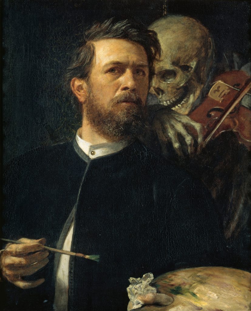 Self-portraits : Arnold Böcklin, Self portrait with Death Playing the Fiddle, 1872, Alte Nationalgalerie, Berlin, Germany 