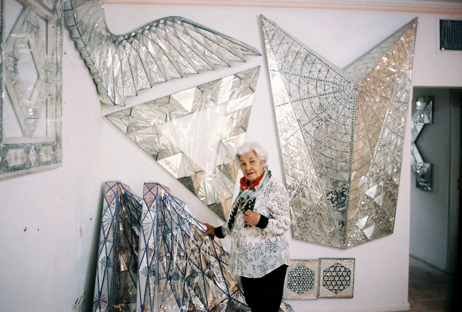 Monir Shahroudy Farmanfarmaian in her Tehran studio