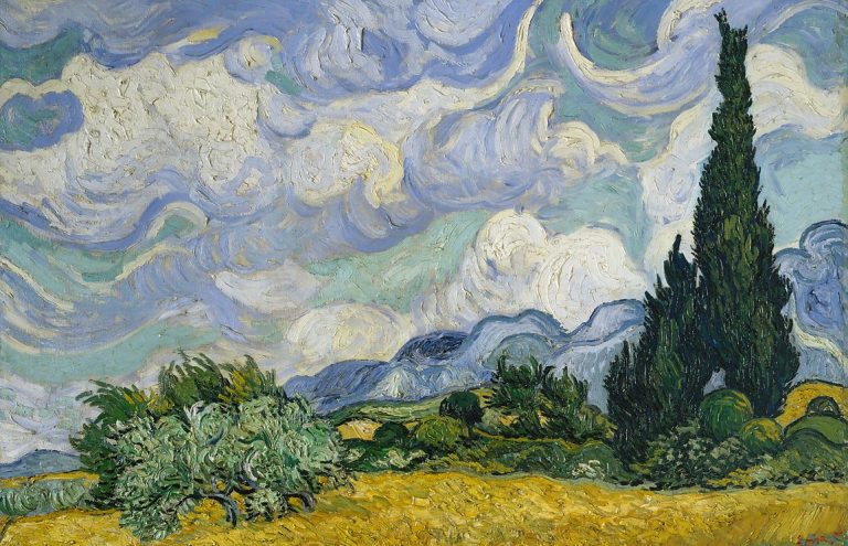 Post-Impressionism: Vincent van Gogh, Wheat Field with Cypresses, 1889, The Metropolitan Museum of Art, New York, NY, USA. Detail.
