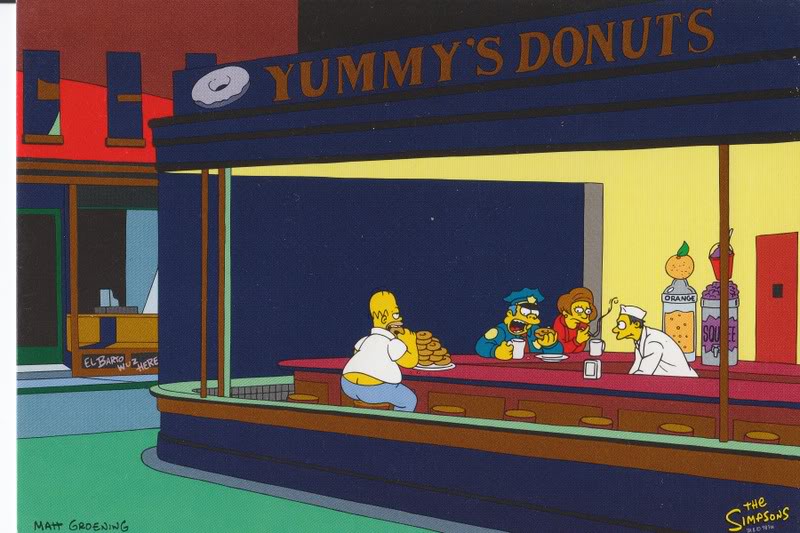 Edward Hopper's Nighthawks renditions / memes with The Simpsons