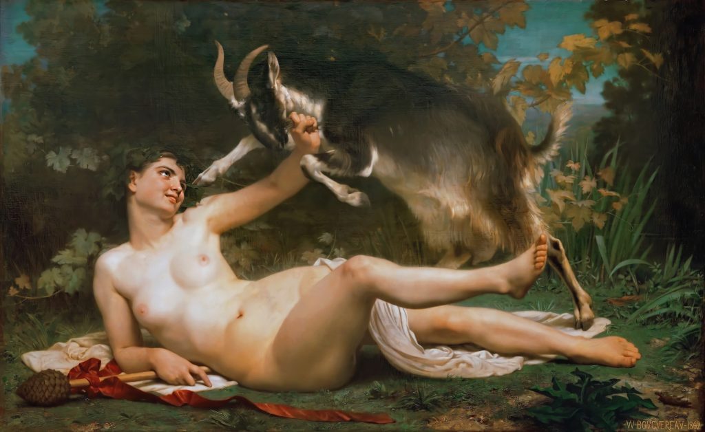 Dionysus Maenads: Bacchante Teasing a Goat by William Adolphe Bouguereau