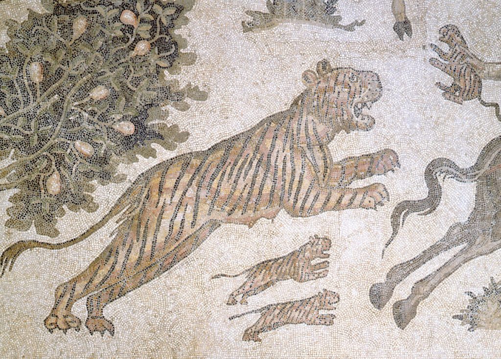 Roman floor mosaics: Detail on Worcester Hunt Floor Mosaic, early 500s