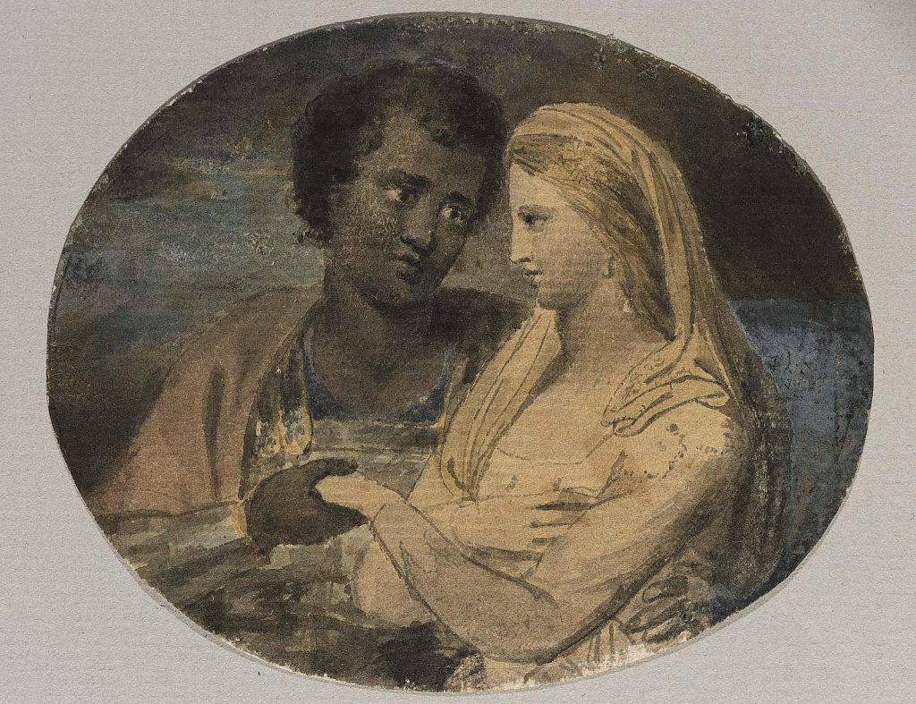 Famous Literary Couples in Paintings: Sir William Blake, Othello and Desdemona (Illustrations to Shakespeare), 1780 c., pen and watercolor on paper ,MFA, Boston.