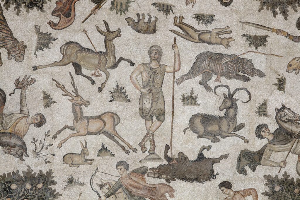 Roman floor mosaics: Detail on Worcester Hunt Floor Mosaic, 