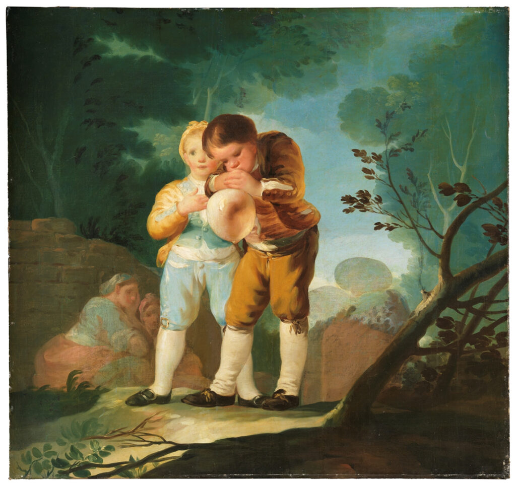 Balloons in Art: Children blowing up a Bladder by Francisco de Goya y Lucientes