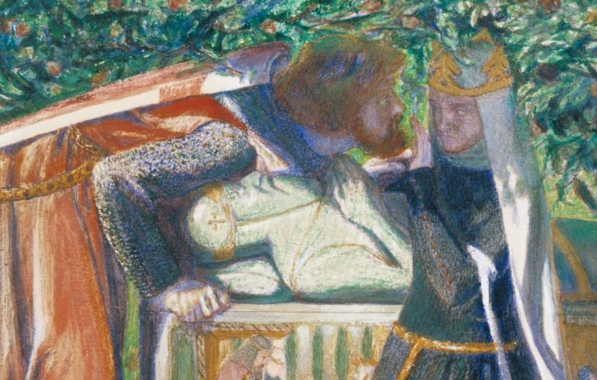 Famous Literary Couples in Paintings Dante Gabriel Rossetti, Arthur's Tomb, 1860, watercolor on paper, Tate Museum, London. Detail.