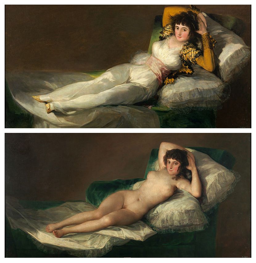 Francisco Goya, La Maja Desnuda and La Maja Vestida, 1795-1800; 1800-1807, Museo del Prado, Madrid, Spain