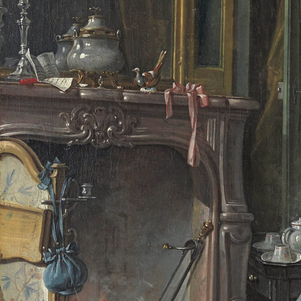 François Boucher, La Toilette, 1742, Museo Nacional Thyssen-Bornemisza, Madrid, Spain. Enlarged Detail of Mantlepiece.