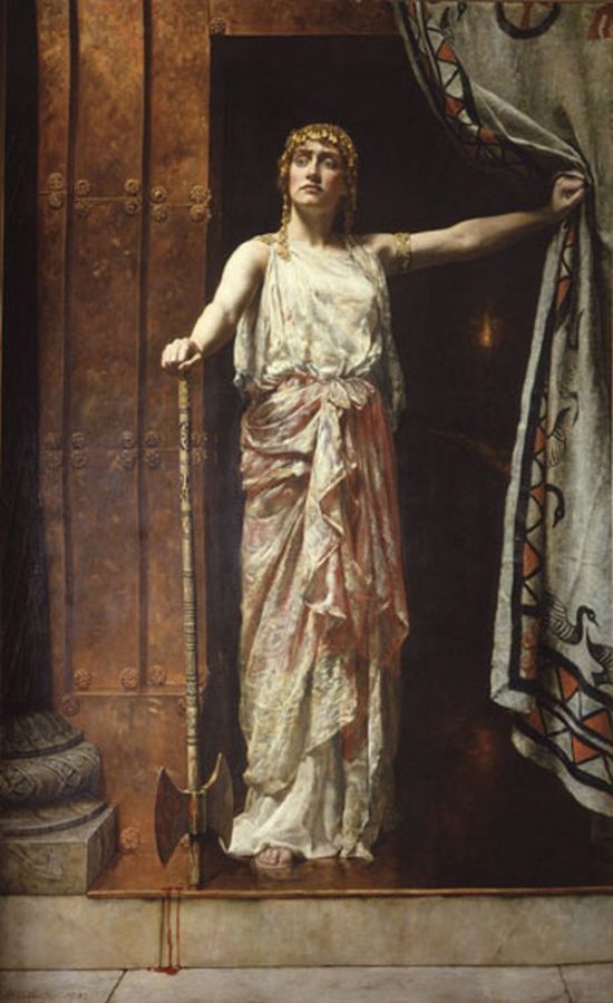 Badass Women of Greek Mythology:John Collier, Clyntemestra, 1882, Guildhall Art Gallery, London, England, UK. Wikimedia Commons. 