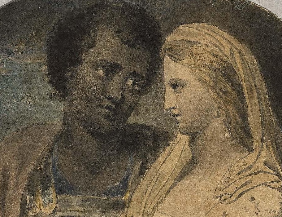 Famous Literary Couples in Paintings: William Blake, Othello and Desdemona (Illustrations to Shakespeare), 1780 c., pen and watercolor on paper, MFA, Boston. Detail.