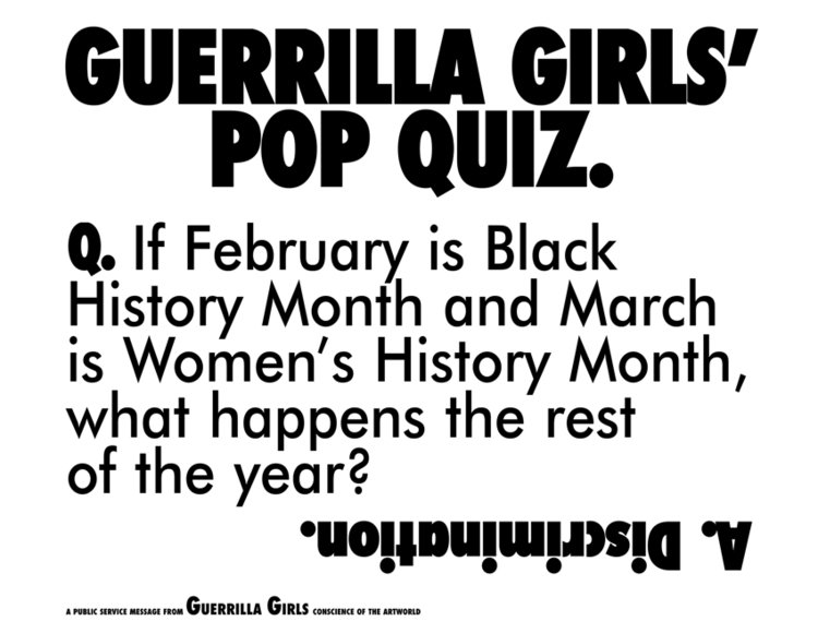 Guerrilla Girls Poster, Pop Quiz, 1990. Courtesy guerrillagirls.com. Copyright 1985-2020 Guerrilla Girls.