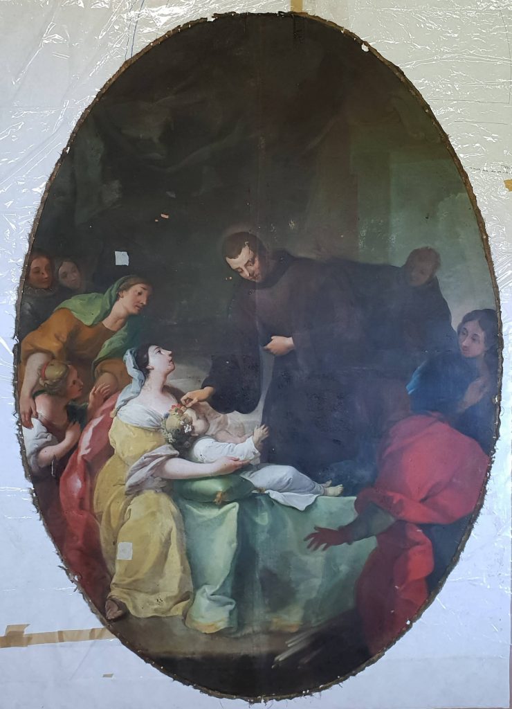 Violante Ferroni, Saint John of God Heals Plague Victims, 1756, after consolidation of loose paint layers
