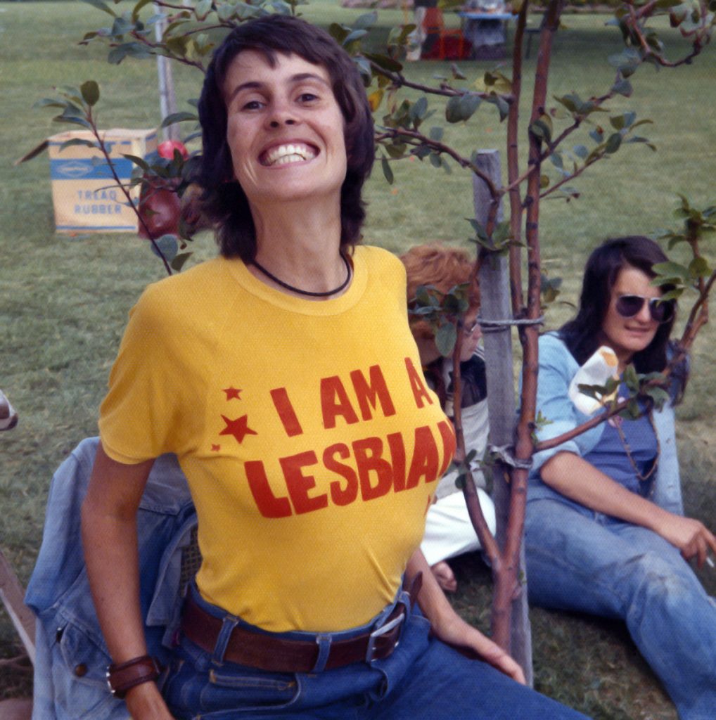 Protest T-Shirt. Lyn Cooper wearing 'I Am A Lesbian' T-shirt