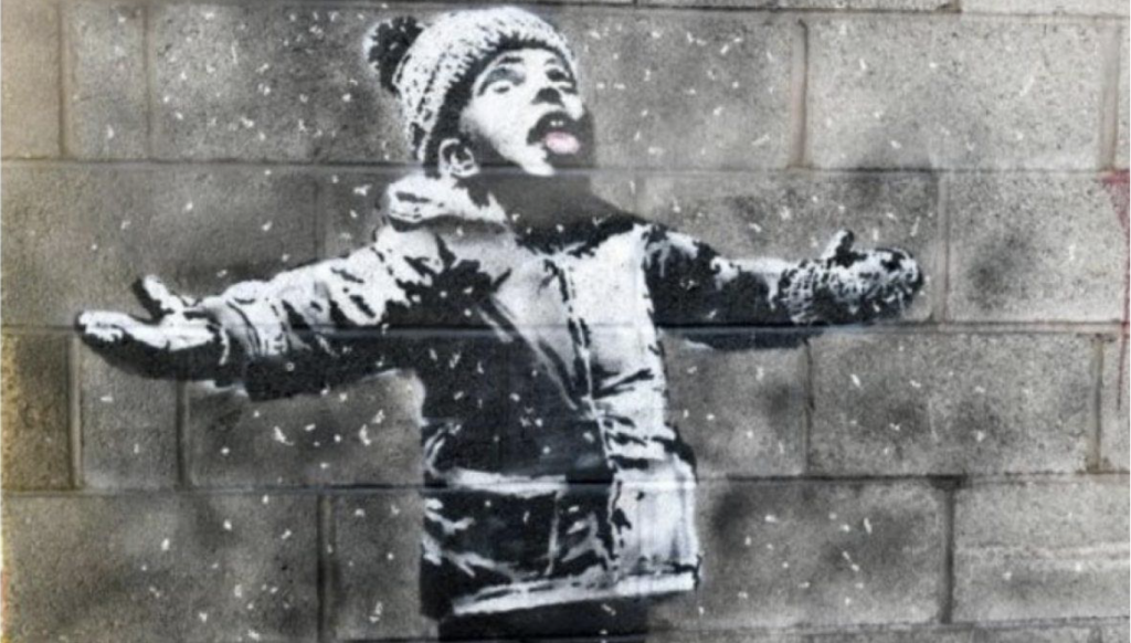 Banksy, Season’s Greetings,Detail: stencil technique