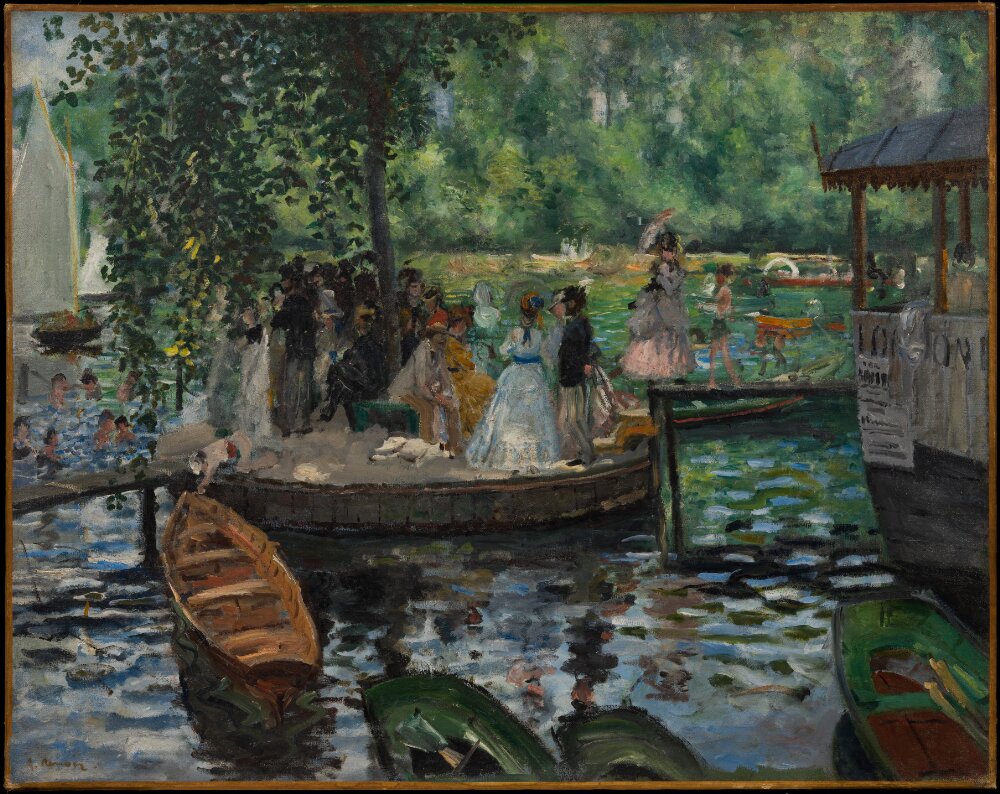 The Art of Hygg: Pierre-Auguste Renoir, La Grenouillere. A group of people wait for a boat.