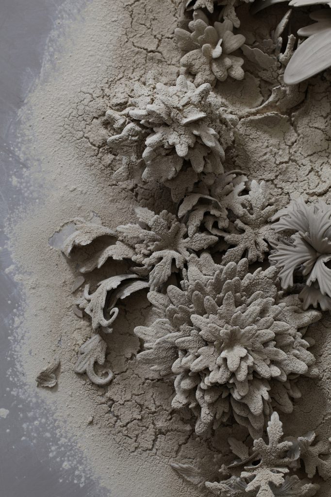 Phoebe Cummings, detail of raw clay from residency studio at V&A London