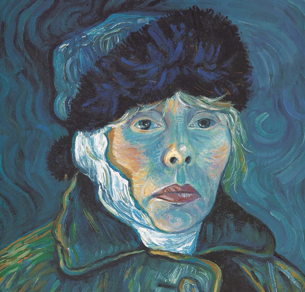 musicians who paint: Joni Mitchell, Tubulent Indigo, Van Gogh inspired self portrait, 1994, Musicians who paint