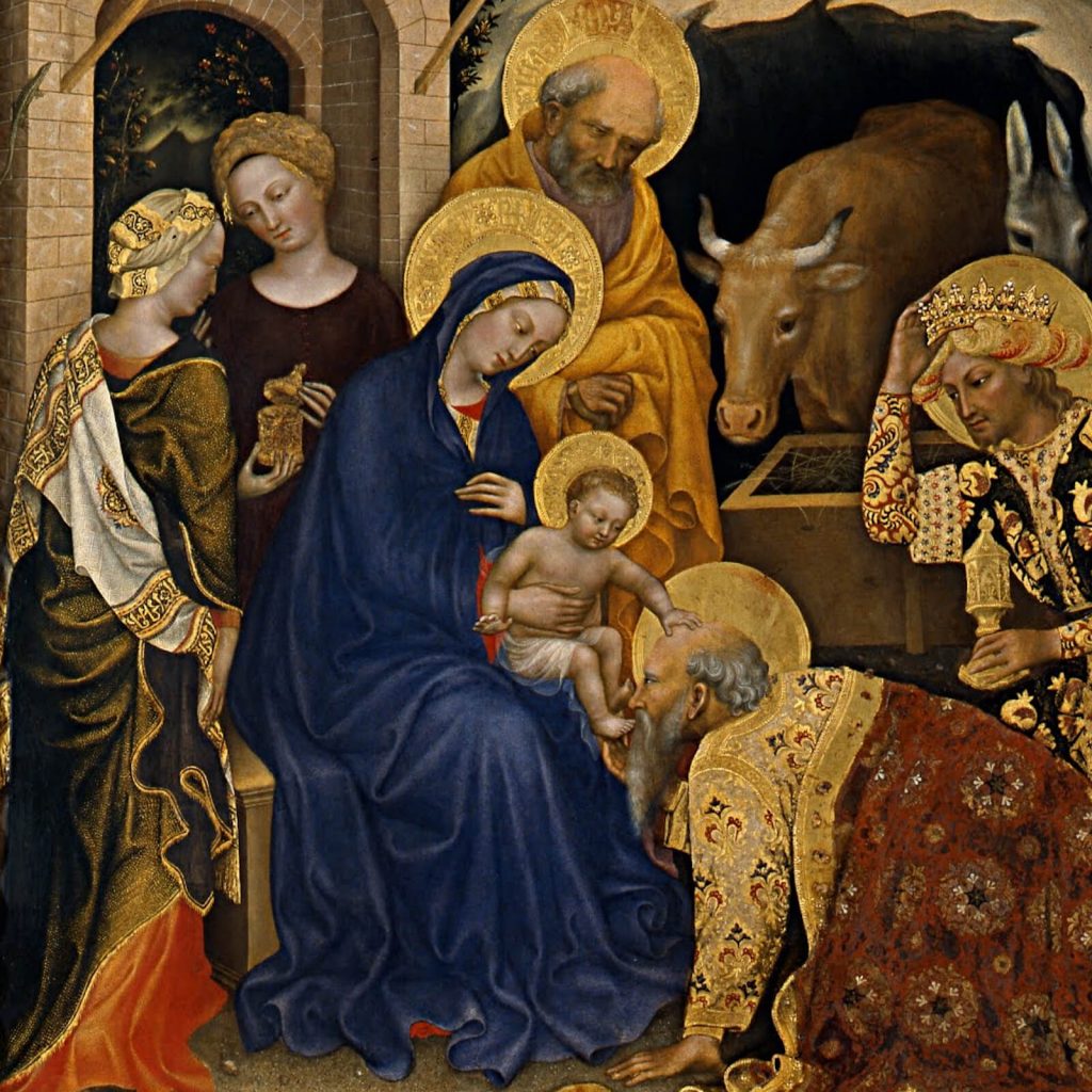 Gentile da Fabriano, Adoration of the Magi, 1423, Galleria degli Uffizi, Florence, Italy. Enlarged Detail of Holy Family.