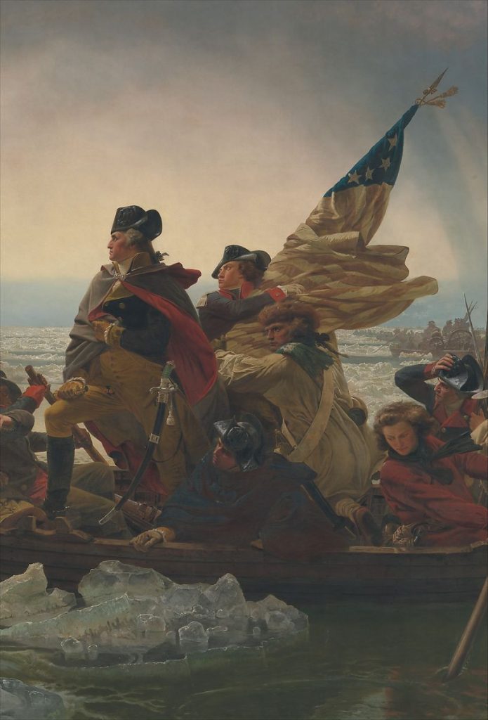 Close up of Emanuel Leutze's Washington Crossing the Delaware, oil painting, 1851, history in art 