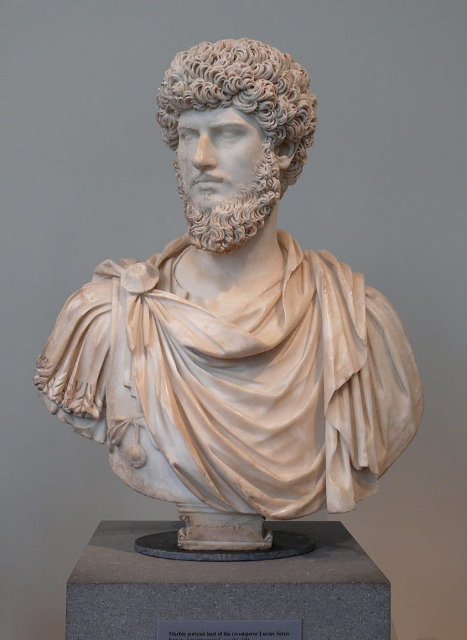 identify the Roman Emperor: Roman Emperor Lucious Verus Sculpture or Bust showing beard in high relief