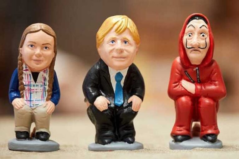 caganer: Caganers figurines of Greta Thunberg, Boris Johnson and La Casa de Papel character. The Olive Press.
