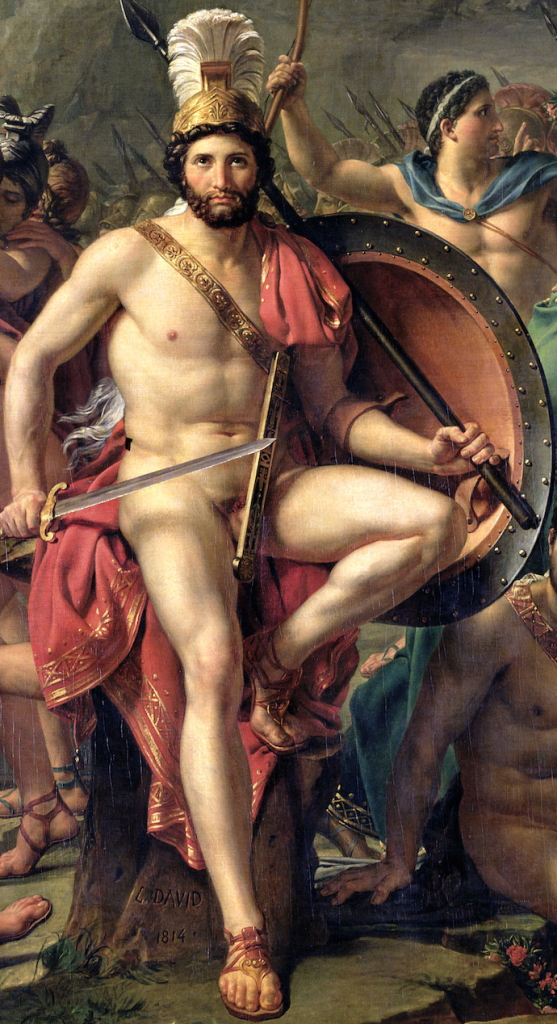 Jacques-Louis David, Leonidas at Thermopylae,1814, Louvre, Paris, France. Detail. Leonidas, the king of Sparta