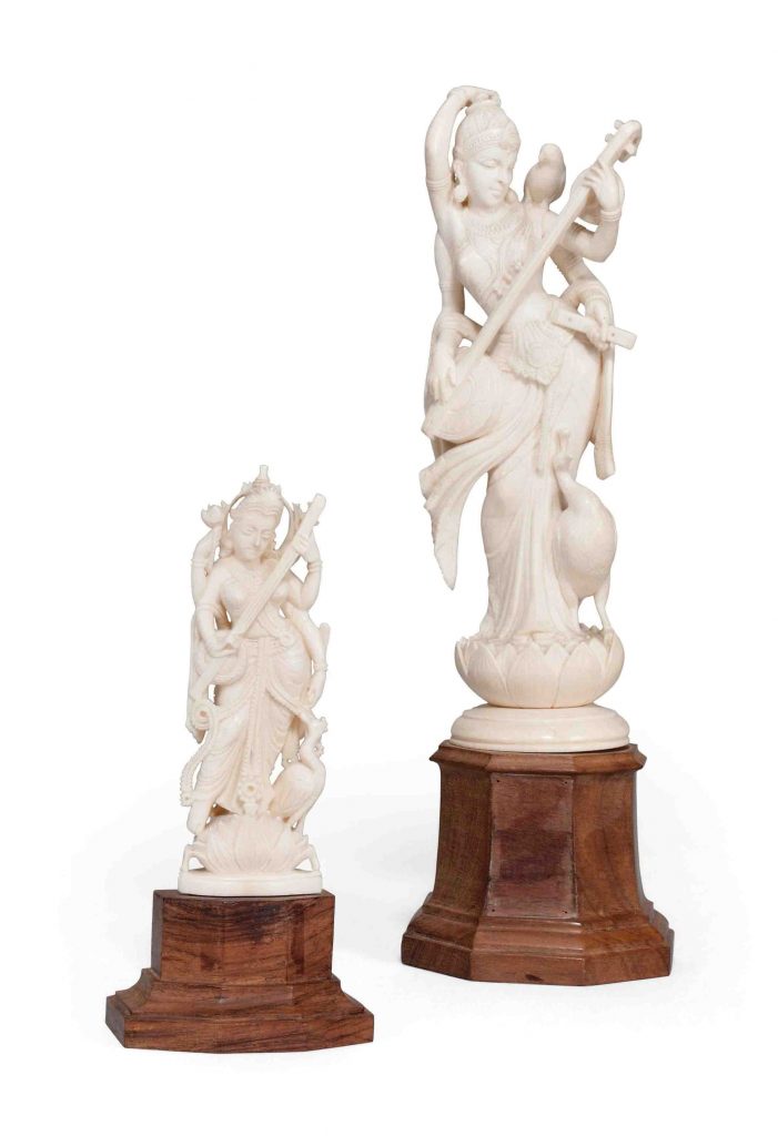 Two Ivory Figures of Saraswati, unknown artist, ca. 19th to 20th Century, private collection. Christies.