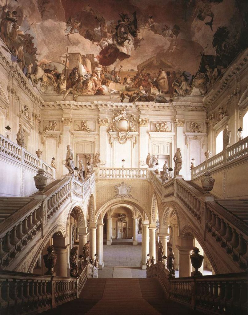 The central staircase in Würzburg Residence, Würzburg, Germany. Würzburger Residenz