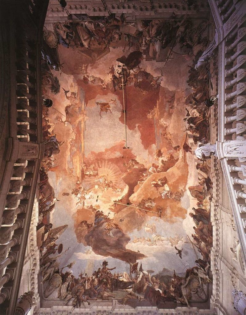 Giambattista Tiepolo, Apollo and the Four Continents, 1750-53, Residenz,Würzburg,Germany Würzburger Residenz The largest ceiling fresco: