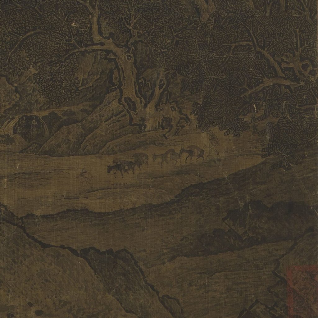 Fan Kuan : Fan Kuan, Travelers Among Mountains & Streams, early 11th century, National Palace Museum, Taipei, Taiwan. Enlarged Detail of Mule Caravan.