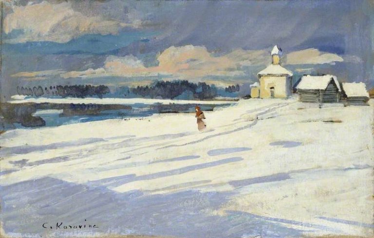 korovin winter: Konstantin Alekseevich Korovin, Winter Landscape with a small Church, Ashmolean Museum, Oxford, UK.
