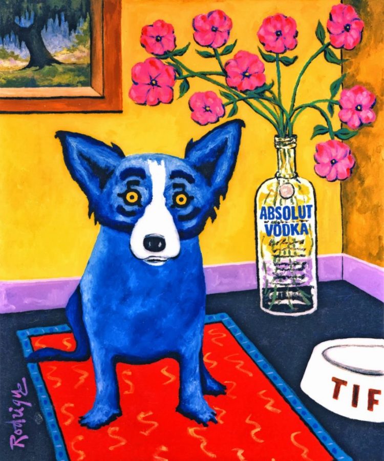 George Rodrigue, Absolut Rodrigue, 1993, one of three paintings created by George Rodrigue for Michel Roux and Carillon Importers, Ltd. - dogs in modern art