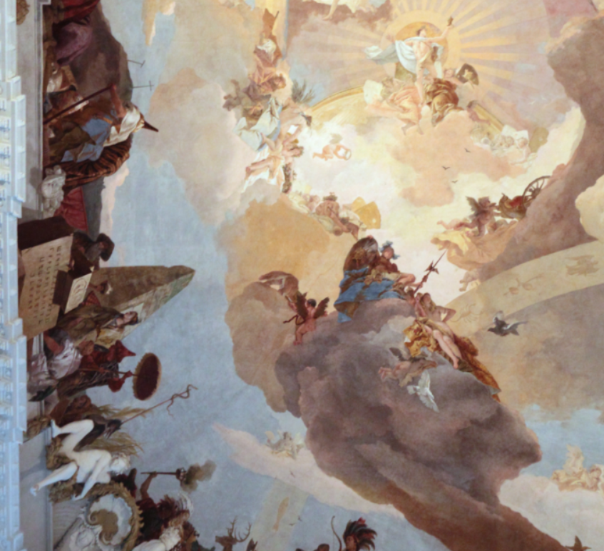 Giambattista Tiepolo, Apollo and the Four Continents, 1750-53, Würzburg Residence, Würzburg, Germany. Detail. Würzburger Residenz The largest ceiling fresco: