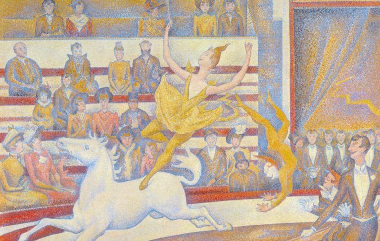 George Seurat circus: George Seurat, The Circus, 1890-1891, Musée d’Orsay, Paris, France. Detail.
