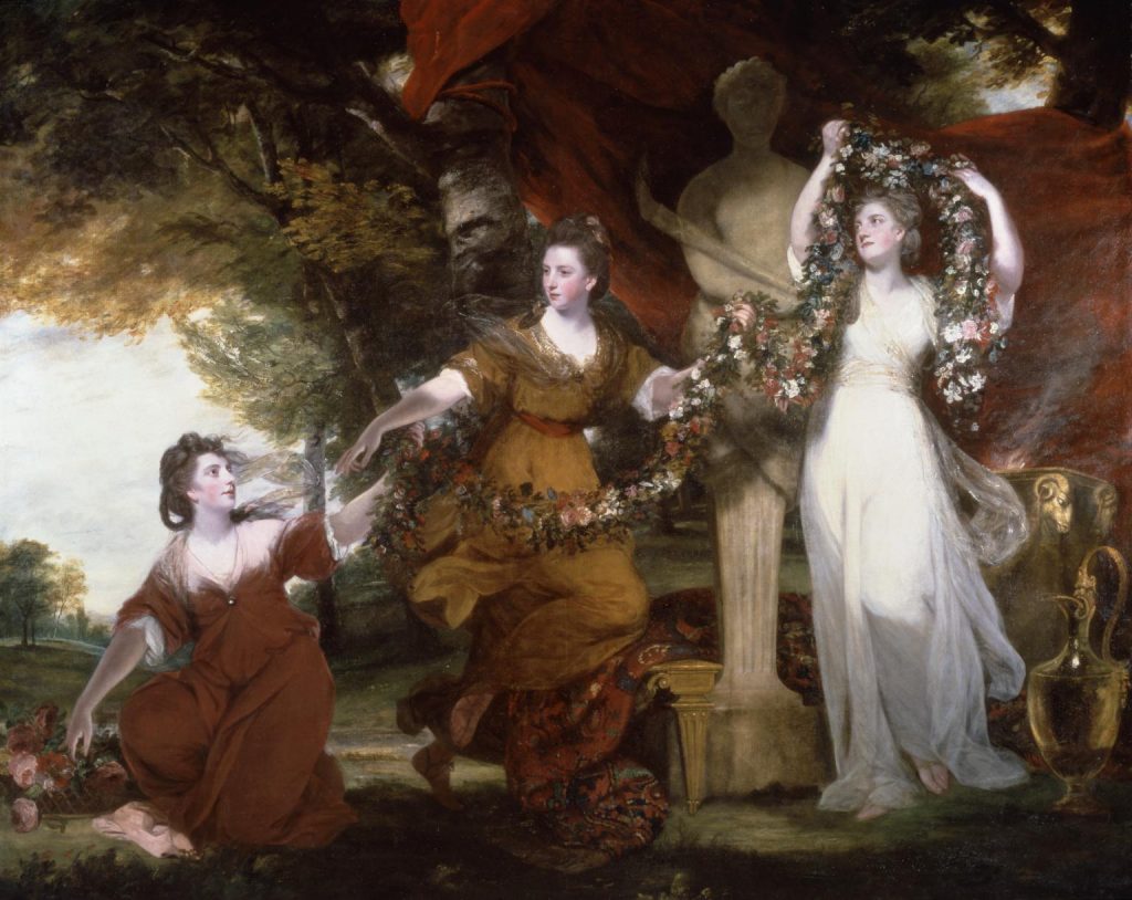  Joshua Reynolds, Three Ladies Adorning a Term of Hymen, 1773, Tate, London, England, UK. 18th Century Aristocratic Marriage Like in the Bridgerton Series