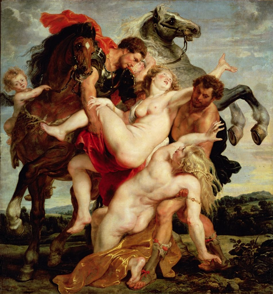 Mythological and religious paintings: Peter Paul Rubens, The Rape of the Daughters of Leucippus, 1618, Althe Pinakothek , Munich, Germany