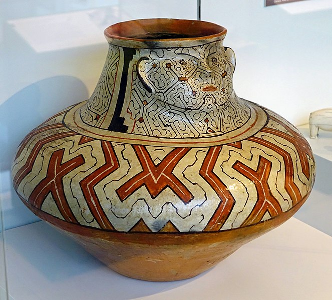 Shipibo vessel displaying geometric patterns created by women artists.