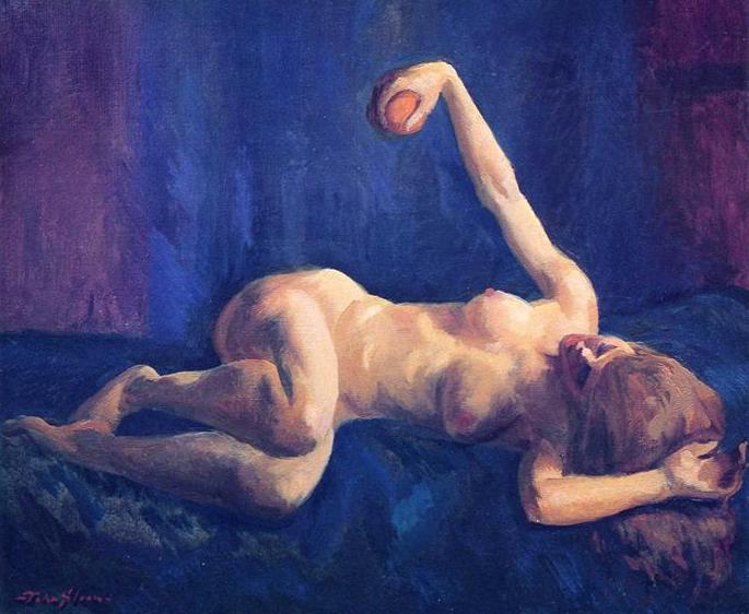 John French Sloan, Blond Nude with Orange, Blue Couch, 1925, private collection. 