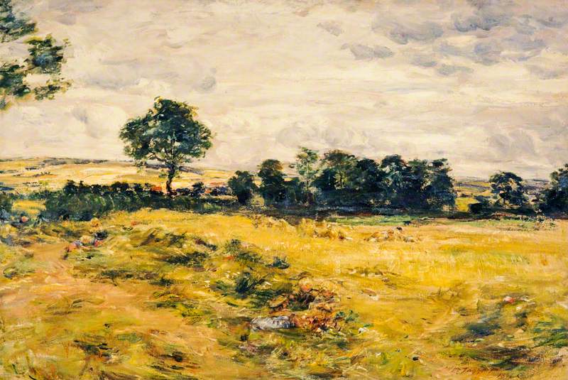 Landscape paintings Constable McTaggart: William McTaggart, Harvest at Broomieknowe, National Galleries Scotland, Edinburgh, Scotland, UK. 