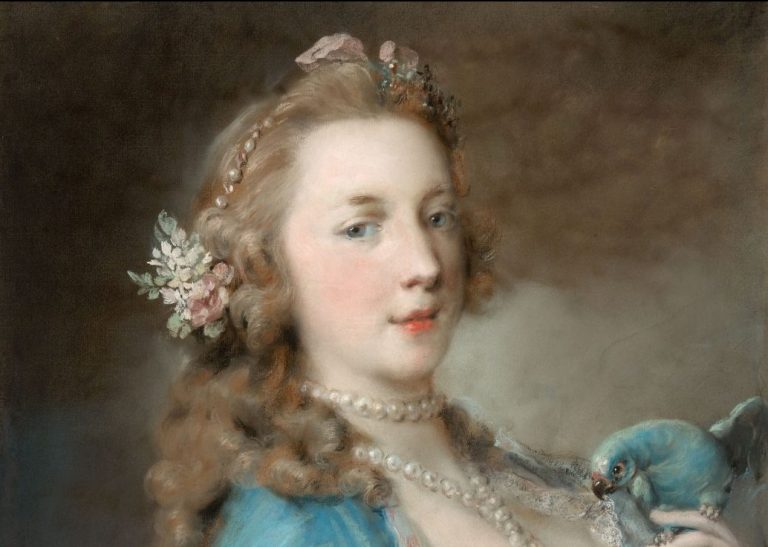 Venetian Rococo: Rosalba Carriera, A Lady with a Parrot, 1730, Art Institute of Chicago, Chicago, IL, USA. Detail.
