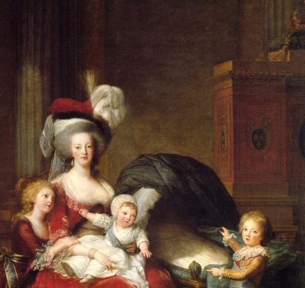 Rococo Beauty Guide Elisabeth Vigee Lebrun, Portrait of Marie Antoinette with children, 1787, Palace of Versailles, Versailles, France. Detail.