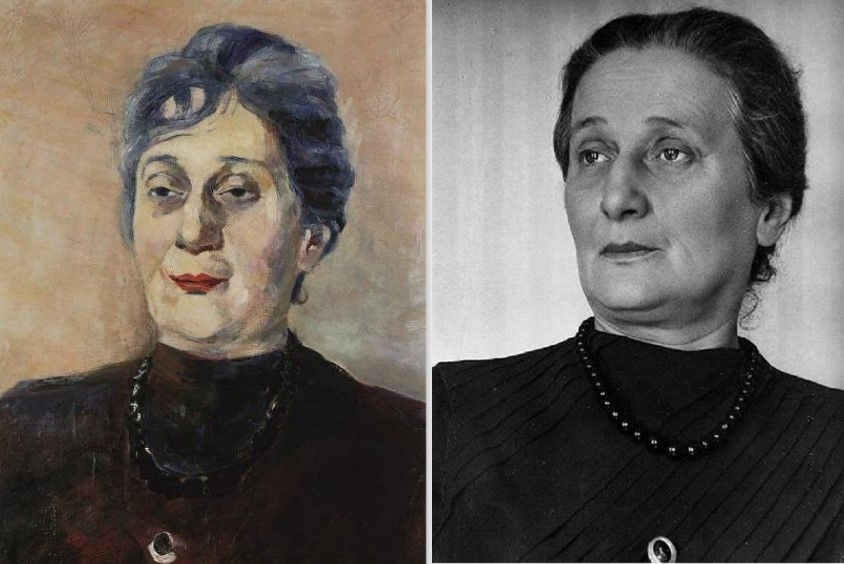 Left: Martiros Saryan, Portrait of Anna Akhmatova, 1946, Museum of Martiros Saryan, Yerevan, Armenia. Armmuseum. Right: Anna Akhmatova in 1946, photographer unknown. Anna-Ahmatova.