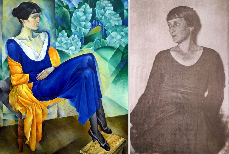 Left: Nathan Altman, Portrait of Anna Akhmatova, 1915, The State Russian Museum, Saint Petersburg, Russia. Right: Anna Akhmatova in 1915, photographer unknown